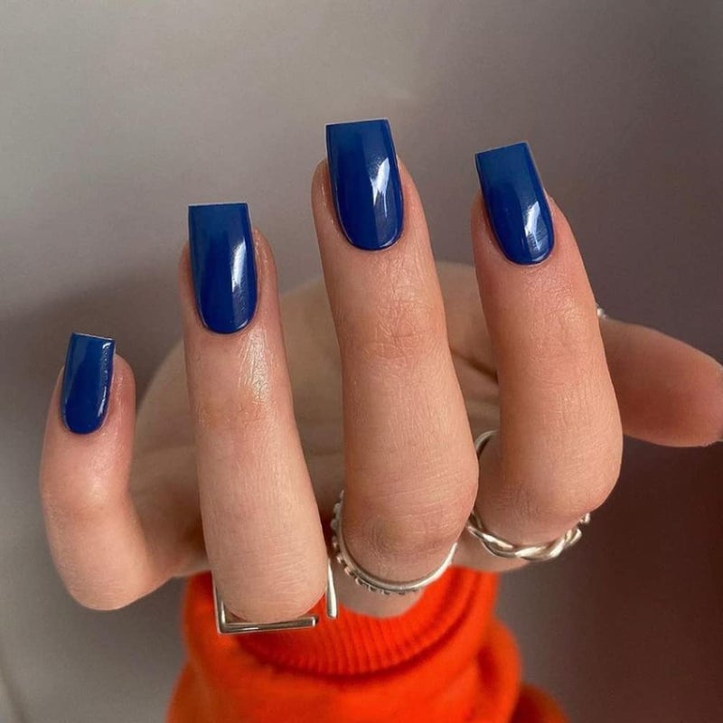 Royal Blue Nails Press ons Press on Nails Medium Square Glue on Nails Short Acrylic Glue on Medium Coffin Nail Gel Fake Nail False for Women Thick Solid Color 24Pcs